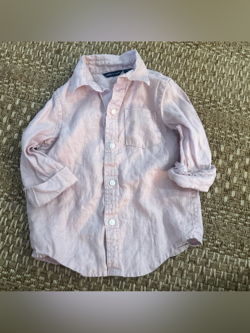 Janie and Jack linen Kids' Light Pink Button-Up Shirt - Classic Collared Top